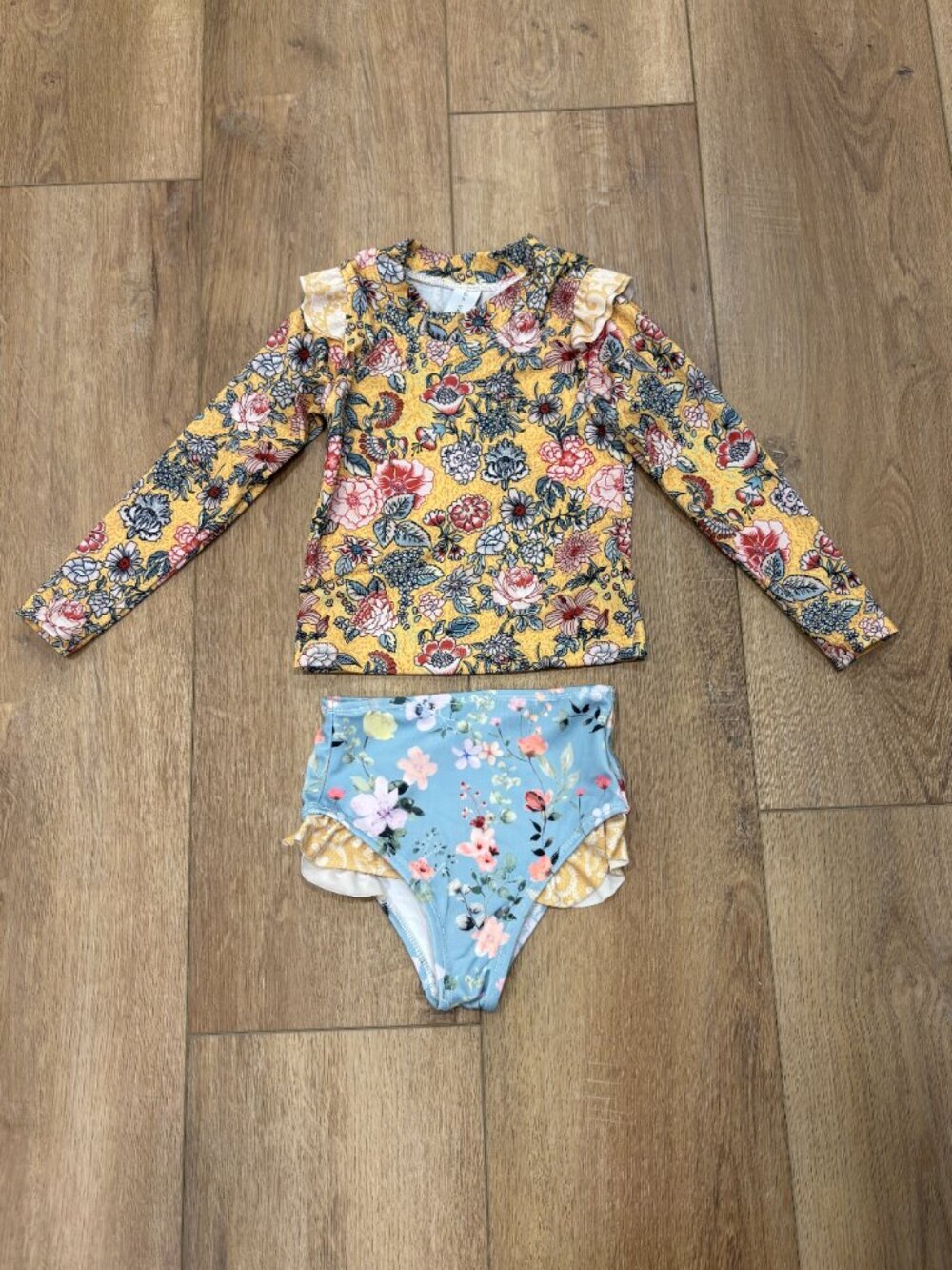 🌟 OLGA VALENTINE 🌟GIRLS 2 PIECE FLORAL PRINT SWIMSUIT SET RASH GUARD SZ 6-12 M